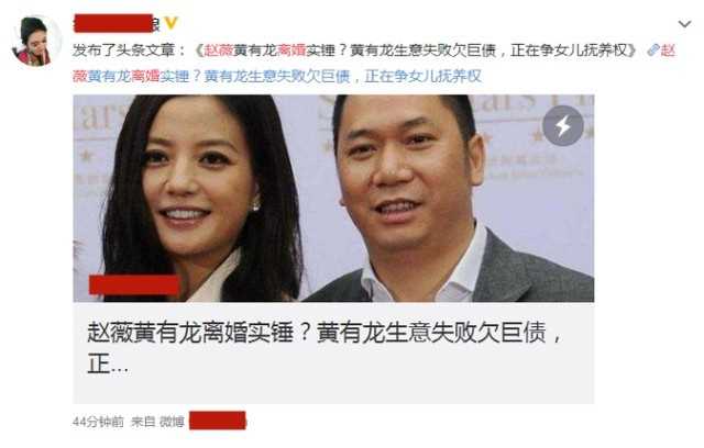 赵薇被曝和黄有龙离婚（赵薇离婚男方争女儿抚养权）