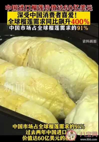 报告称中国人吃掉全球91%榴莲 中国人为什么这么爱吃榴莲